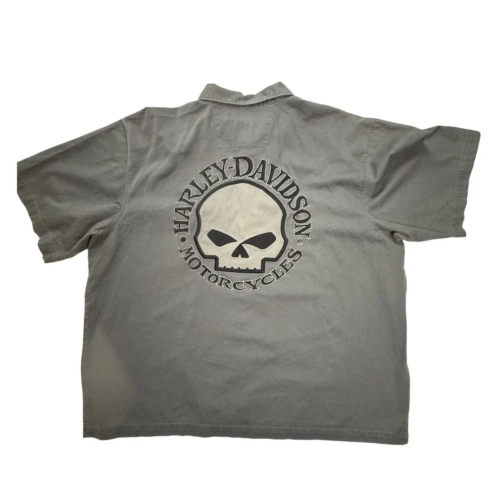 Harley Davidson Willie G Skull Work Shirt Mens 2XL Gray Short Sleeve 99031-08VM